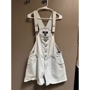 Hot Topic HT Denim Light Wash Shortalls Short Overalls Women's L